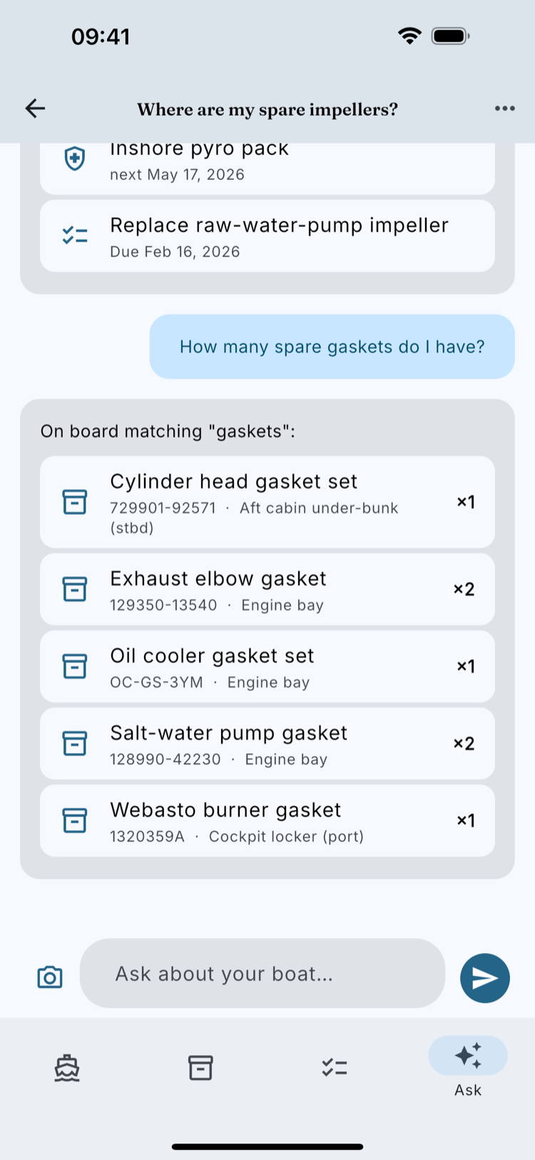 Ask the Bosun — a chat answering from the boat’s own manuals